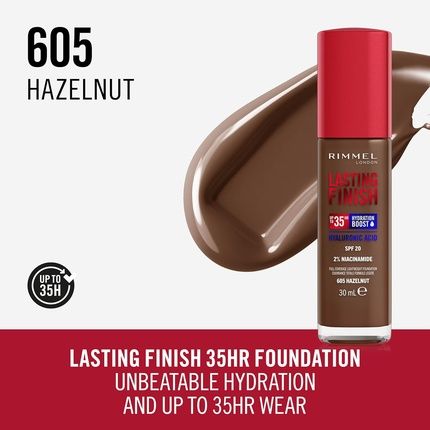 Rimmel Lasting Finish 35Hr Foundation 605 Hazelnut Full Coverage Hydrating