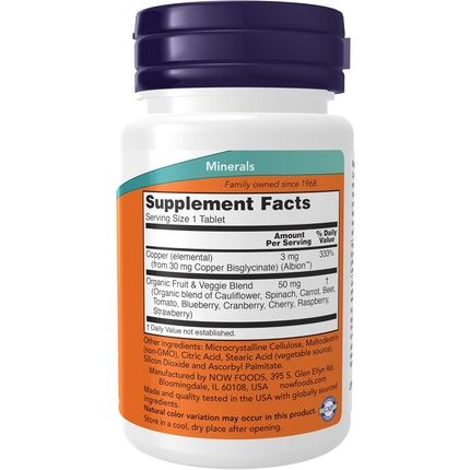 Now Foods Copper Glycinate 3Mg Albion Supplement