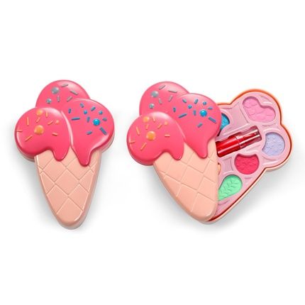 Ice Cream Cone Makeup Palette For Girls - Includes 5 Eye Shadows, Lipstick & Applicator