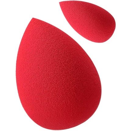T4B Kashoki Red And Teardrop Shaped 2 Piece Makeup Sponge Set - Standard And Mini For Concealer, Plastic And Latex-Free