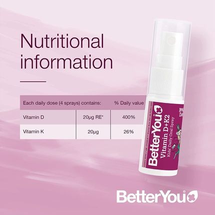 Betteryou Vitamin D + K2 Kids' Daily Oral Spray With Key Nutrients - 25Ml