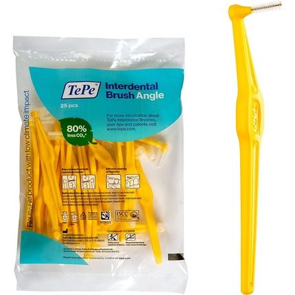 Tepe Interdental Brush Angle Angled Dental Brush For Teeth Cleaning 25 Pack 0.7Mm Medium Gaps Yellow Size 4