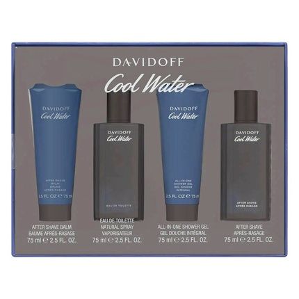 Davidoff Cool Water Men Gift Set Includes Edt Spray 75Ml After Shave Balm 75Ml Shower Gel 75Ml And After Shave 75Ml
