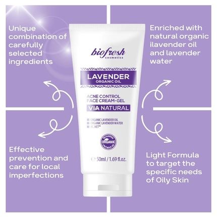Biofresh Cosmetics Via Natural Lavender Acne Cream Gel With Lavender Oil 50Ml - Image 3