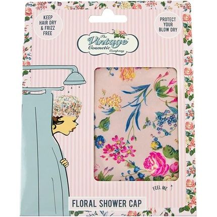 The Vintage Cosmetic Company Floral Shower Cap Lightweight And Elasticated Waterproof Cap Reusable For Women Pink Floral Design