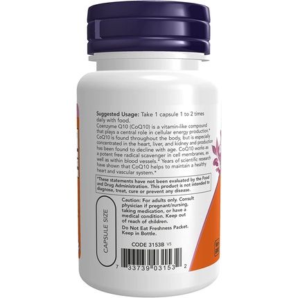 Now Foods Coq10 Cardiovascular Health 60Mg 60 Vegetarian Capsules - Image 3