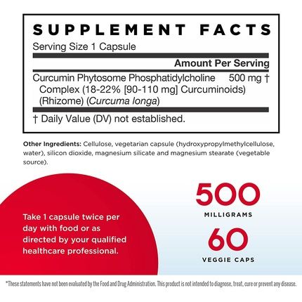 Jarrow Formulas Curcumin Phytosome With Meriva Turmeric Extract High Absorption Supplement 60 Vegan Capsules 500Mg