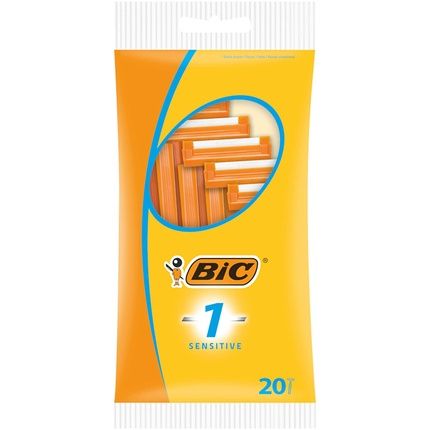 Bic 1 Sensitive Men'S Razor 20 Disposable Razors With 1 Blade Ribbed Plastic Handle Ideal For Travel