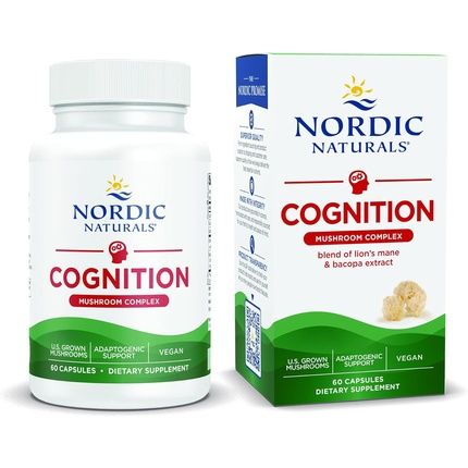 Nordic Naturals Cognition Mushroom Complex 60 Capsules - Brain Memory Mood Support Blend Of Lion'S Mane Mushroom Bacopa Extract Non-Gmo Certified Vegan 30 Servings