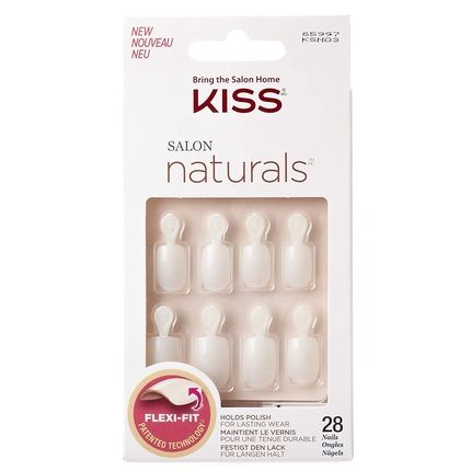Kiss Salon Naturals Double Take Artificial Nails With Glue 28 Nails White - 32G