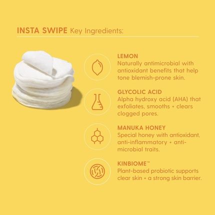 Kinship Insta Swipe Aha Exfoliating Pads Lemon Honey Glycolic Acid Face - Image 3