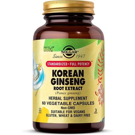 Solgar Korean Ginseng Root Extract Vegetable Capsules - Supports Energy And Vitality For Improved Concentration - Vegan Standard Packaging