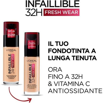 L'Oreal Paris Infallible 32H Fresh Wear Foundation Full Coverage Longwear Weightless Smooth Finish Water-Proof Transfer-Proof With Vitamin C Spf 25 365 Deep Golden 30Ml - Image 3