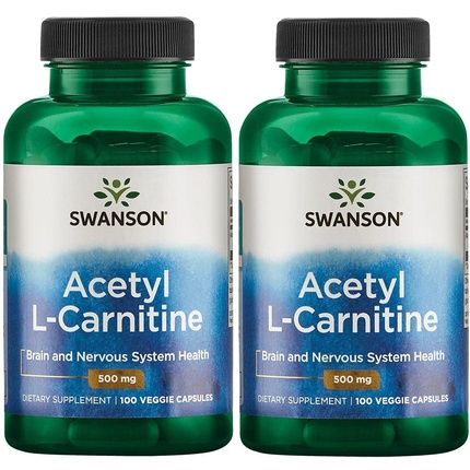 Swanson Acetyl-L-Carnitine Cognitive Health And Workout Enhancer 500Mg 100 Capsules - Pack Of 2