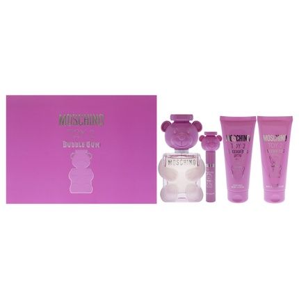 Moschino Toy 2 Bubble Gum By Moschino For Women 4 Piece Gift Set Including 34Oz Eau De Toilette Spray 03Oz Eau De Toilette Spray 34Oz Body Lotion And 34Oz Bath And Shower Gel
