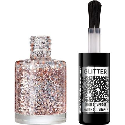 Rimmel London Glitter Nail Polish Top Coat Disco Diva 8Ml