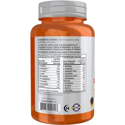 Now Sports Nutrition Amino Complete Protein Blend With 21 Aminos And B-6 120 Veg Capsules - Image 3