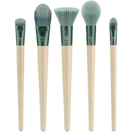 Ecotools Elements Limited Edition Super-Natural Face Makeup Brush Set For Face Cheek And Eye Makeup 5 Piece Set Green