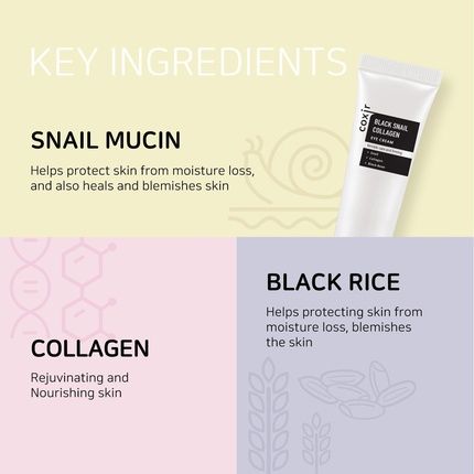 Coxir Black Snail Collagen Eye Cream 30Ml 1.01 Fl.Oz. With Black Beans And Snail Slime