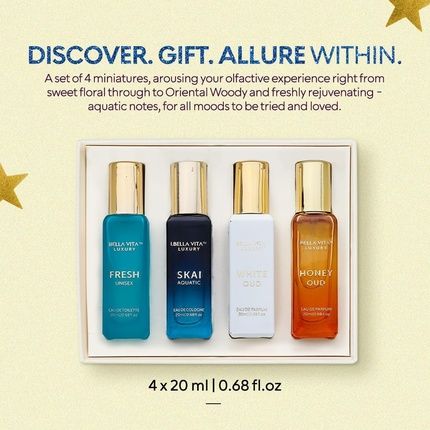 Bellavita Luxury Unisex Cologne Gift Set 4X20Ml Vanilla & Oud Fragrance - Pack Of 4 - Image 3