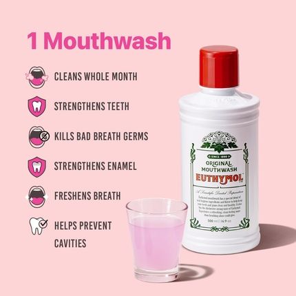 Euthymol Mouthwash Original 500Ml Alcohol-Free Fluoride-Free Strong Taste Plaque Gingival Clean Healthy Teeth Gums Freshens Breath Refreshing Daily Oral Dental Care - Image 3