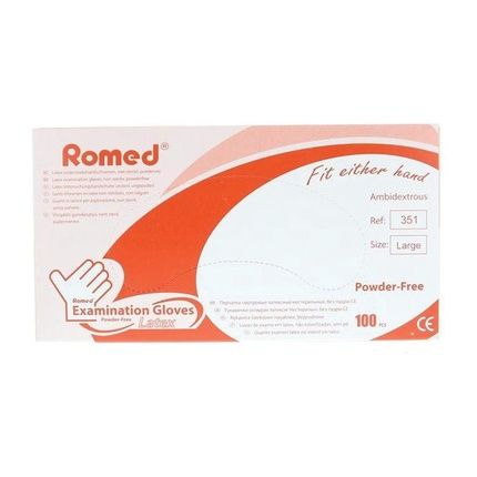 Romed Latex Examination Gloves Powder Free Large