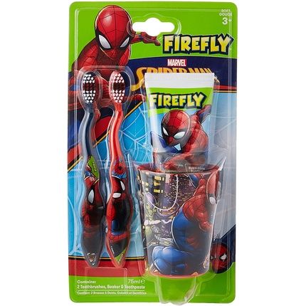 Firefly Spider-Man Dental Care Kids With 2 Brushes, Beaker, And Bubblegum Toothpaste