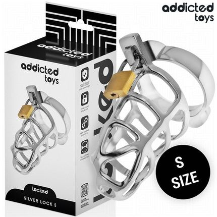Addicted Toys Locked Silver Metal Penis Cage Size S