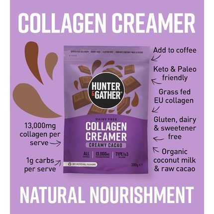 Hunter & Gather Collagen Creamer For Coffee Creamy Cacao 300G Grass Fed Type 1 & Type 3 Bovine Collagen Peptides Dairy Free 13,000Mg Per Serve Support Hair, Skin, Nails, Muscles - Image 3