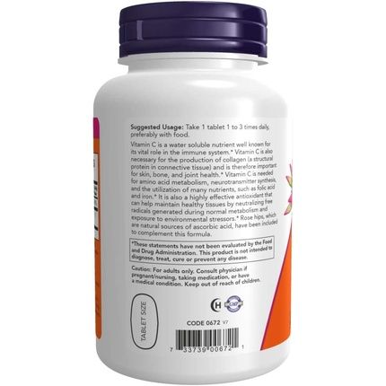 Now Foods C-500 With Rose Hips 250 Tablets - Image 3
