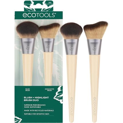 Ecotools New Natural Blush & Highlight Duo Face Makeup Brushes For Powder Makeup Vegan & Cruelty-Free