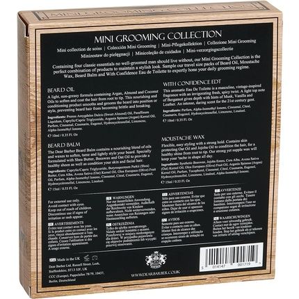Dear Barber Mini Grooming Collection Set - Beard Oil 10Ml, Moustache Wax 15Ml, With Confidence Eau De Toilette 10Ml, Beard Balm 15Ml