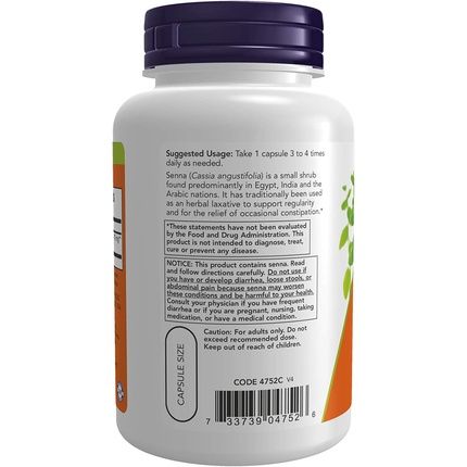 Now Supplements Senna Leaves Herbal Laxative 100 Veg Capsules - Image 3