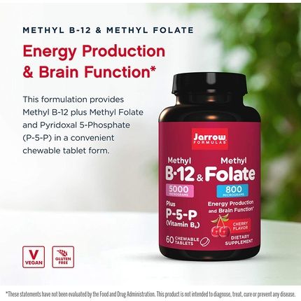 Jarrow Formulas Methyl B-12 & Methyl Folate Cherry Chewable Tablets 60 Count - Image 3