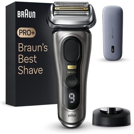 Braun Series 9 Pro+ Men'S Shaver With 5 Pro Shaving Elements, Long Hair Trimmer, Shaver Charging Case Powercase, 60 Min Runtime, Made In Germany, 9525S, Precious Metal