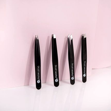 Brushworks Hd Combination Tweezer 4-Piece Set Black
