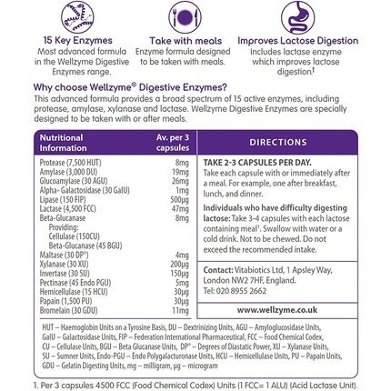 Vitabiotics Wellzyme Digestive Advanced 15 Enzyme Formula 60 Count
