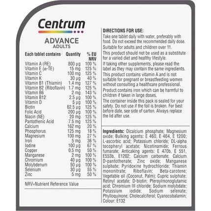 Centrum Advance Multivitamin Tablets For Men And Women With 24 Essential Nutrients Including Vitamin C, D And Zinc 60 Count - Image 3