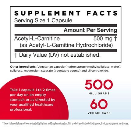 Jarrow Formulas Acetyl L-Carnitine 60 Capsules 500Mg