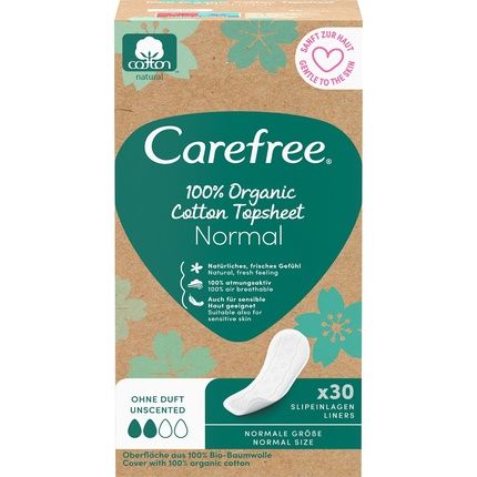 Carefree 100% Organic Cotton Topsheet Normal Hygiene Pads - 30 Pieces