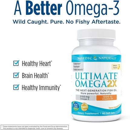 Nordic Naturals Ultimate Omega 2X With Vitamin D3 Lemon Flavor 60 Soft Gels