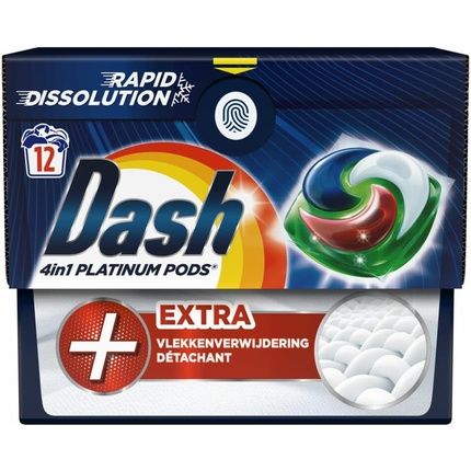 Dash 4-In-1 Platinum Pods Laundry Detergent Capsules Extra Stain Remover 12 Pieces