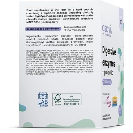 Osavi Digestive Enzymes Probiotic 60 Vegan Capsules Digezyme