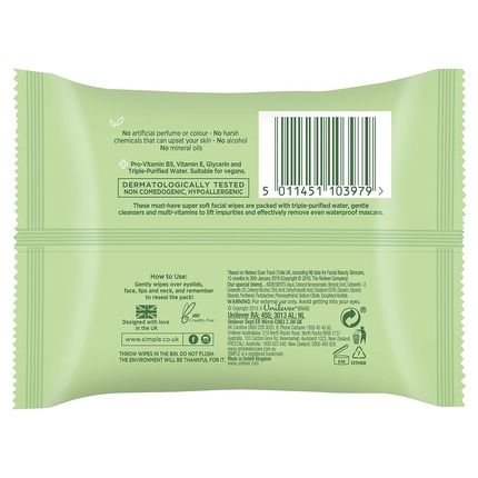 Simple Kind To Skin Cleansing Facial Wipes Waterproof Mascara Remover 25 Count
