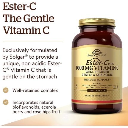 Solgar Ester-C Plus 1000 Mg Vitamin C Ascorbate Complex, 180 Tablets - Gentle - Image 3