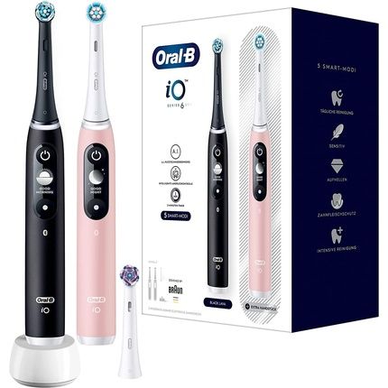 Oral-B Io Series 6 Electric Toothbrush With 3 Brush Heads 5 Cleaning Modes Magnet Technology Display Designed By Braun Black Lava Pink Sand