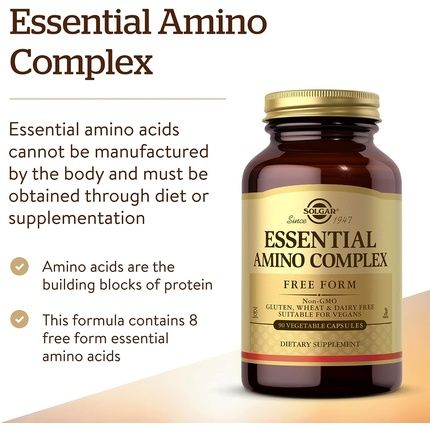 Solgar Amino 75 Essential Acid Vegetable Capsules 90 Capsules 8 Aminos Complex - Vegan - Image 3