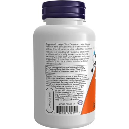 Now Foods L-Arginine Amino Acid Supplement 500Mg 100 Capsules - Image 3