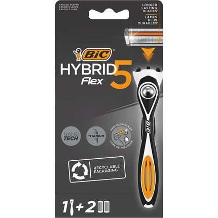 Bic Hybrid 5 Flex Refillable Men'S Razor Kit With Nano-Tech Titanium 5-Blade Refills - 3 Piece Set