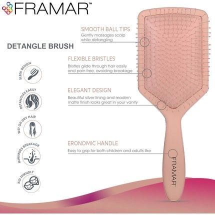 Framar Paddle Brush For Thick Hair Women Detangle Curly Wet Hair Champagne